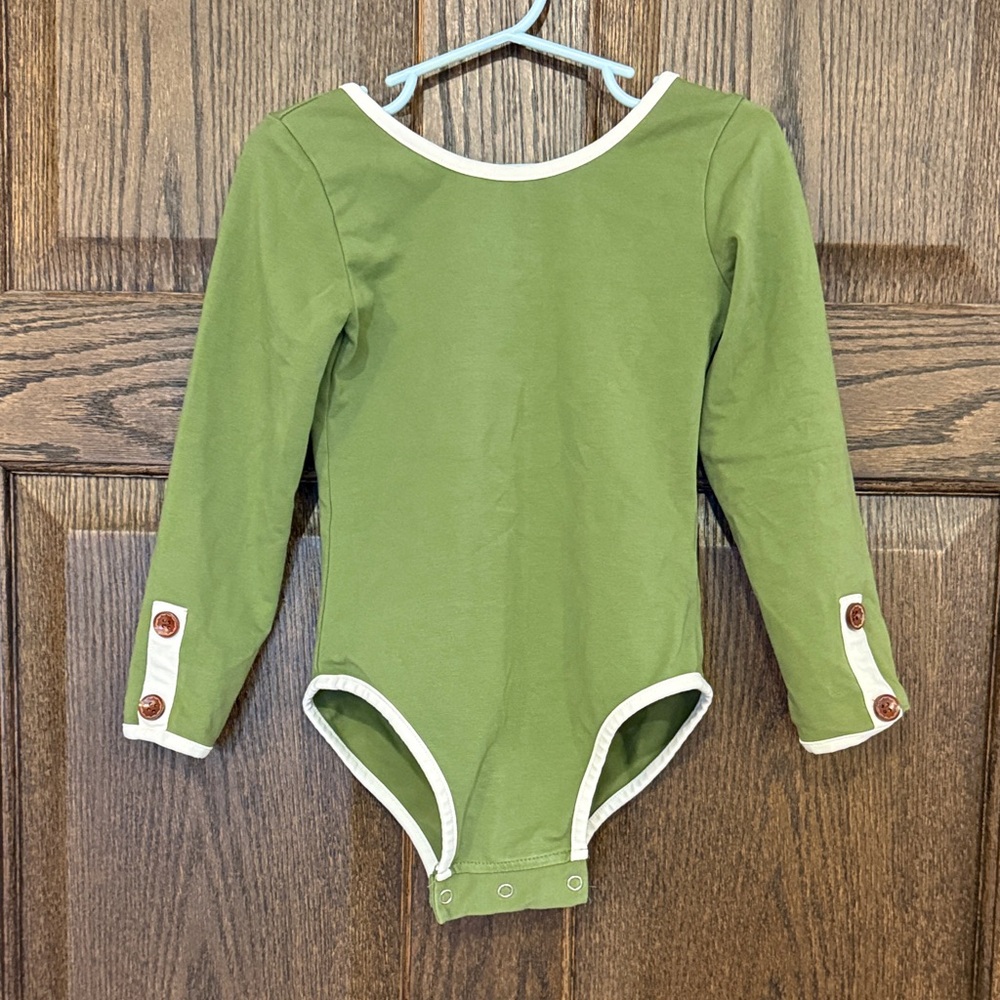 Sweet Honey Green and White Long Sleeve One Piece Bodysuit 5Y